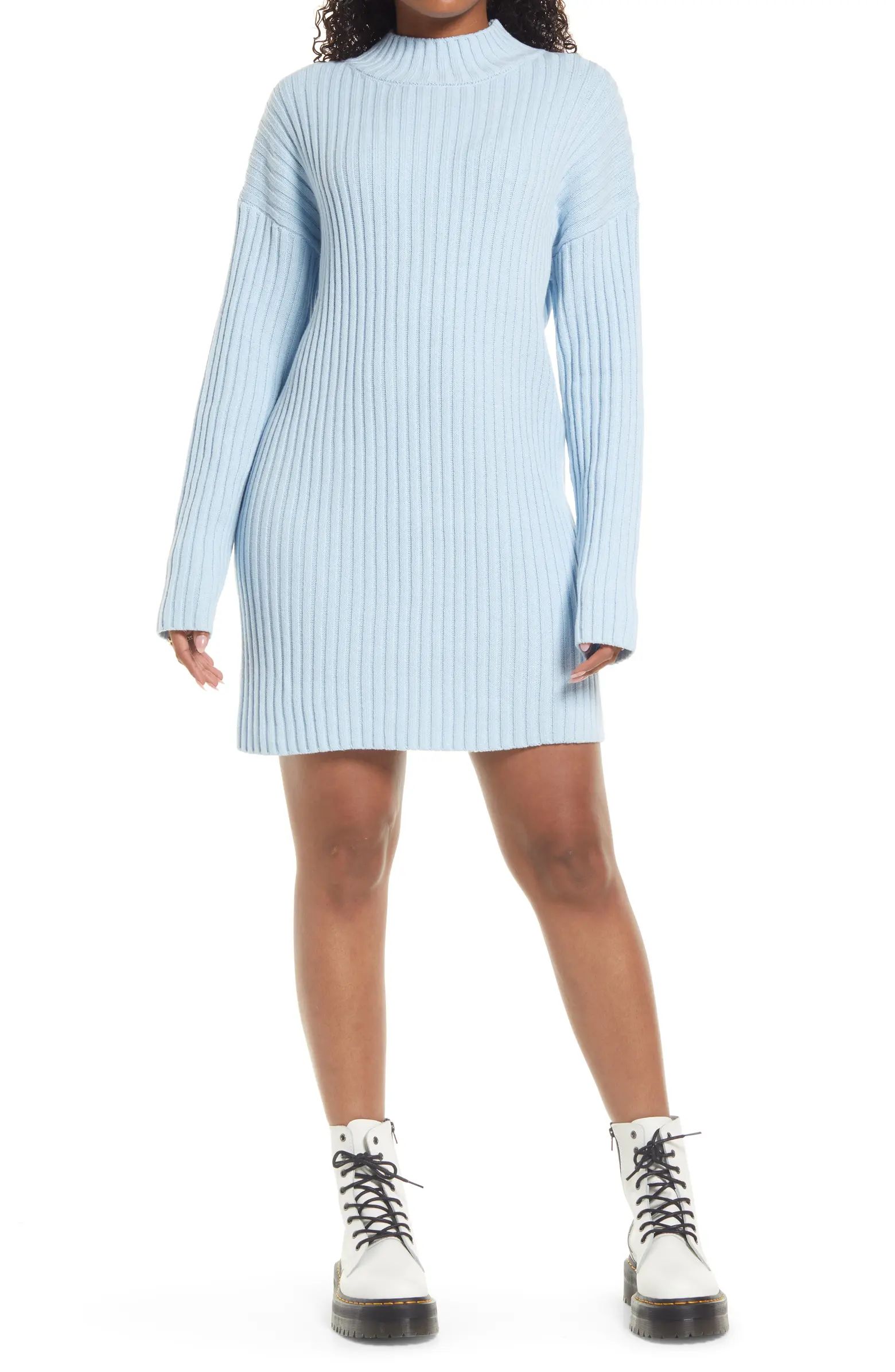 Mock Neck Long Sleeve Cotton Blend Rib Sweater Dress | Nordstrom