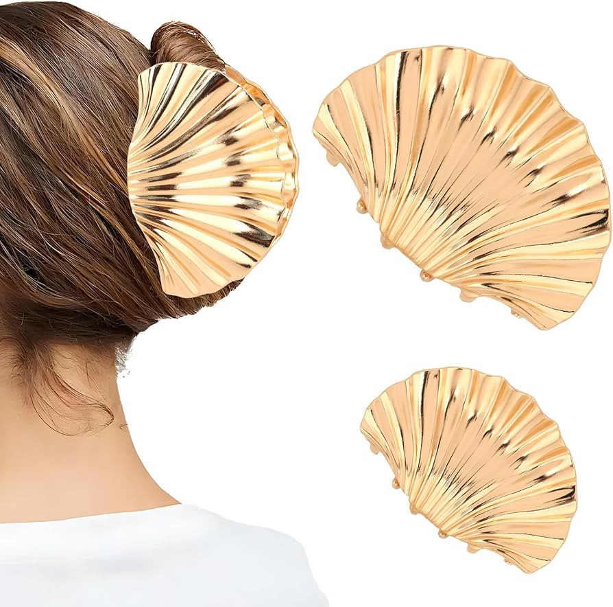 Gold Shells Claw Clip Metal Fancy Big Extra Large + Small Seashells Claw Hair Clips for Thick Bea... | Amazon (US)