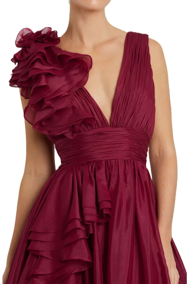 Ruffle Shoulder V-Neck Chiffon Gown (Women) | Nordstrom | Nordstrom