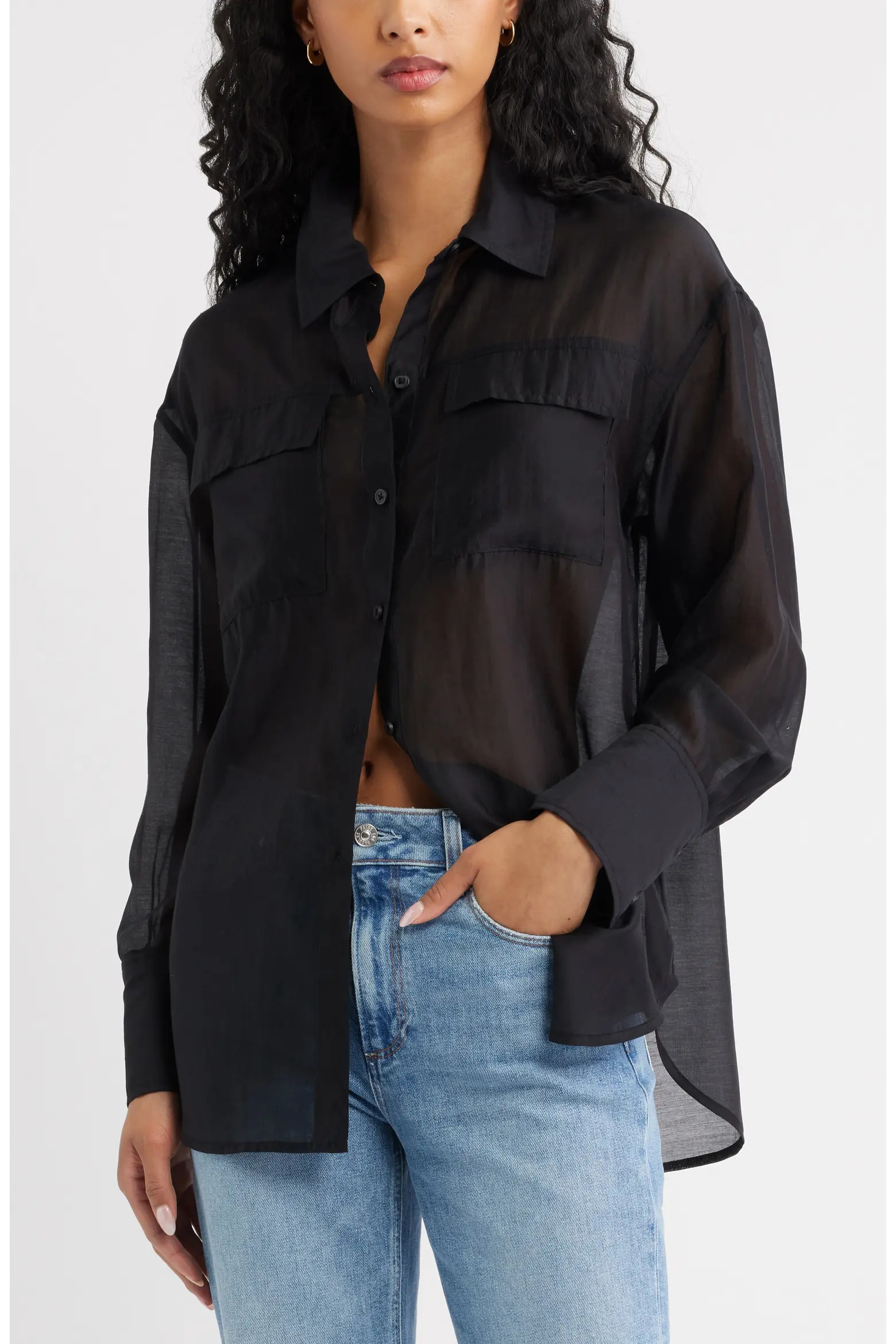 Open Edit Oversize Organza Button-Up Shirt (Women) | Nordstrom | Nordstrom