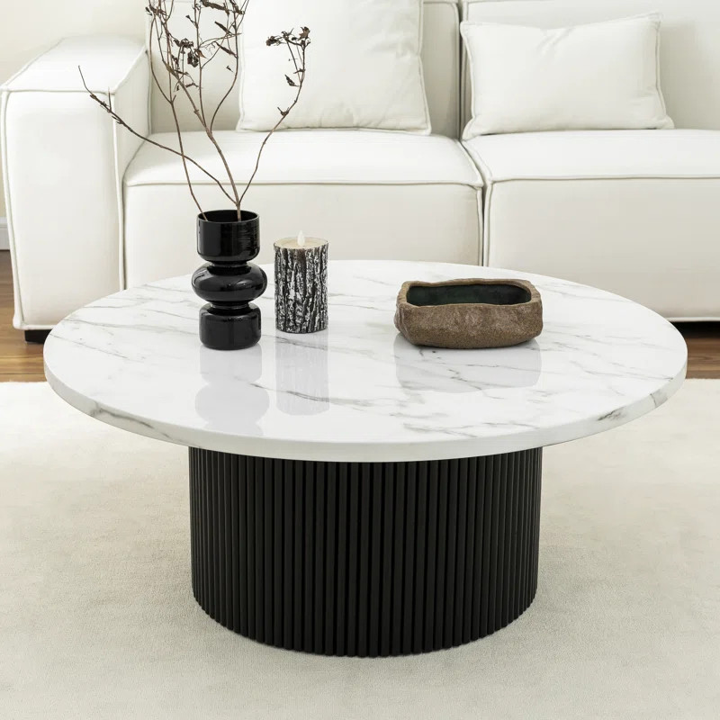 35" Marbled Wood Round Coffee Table | Wayfair North America