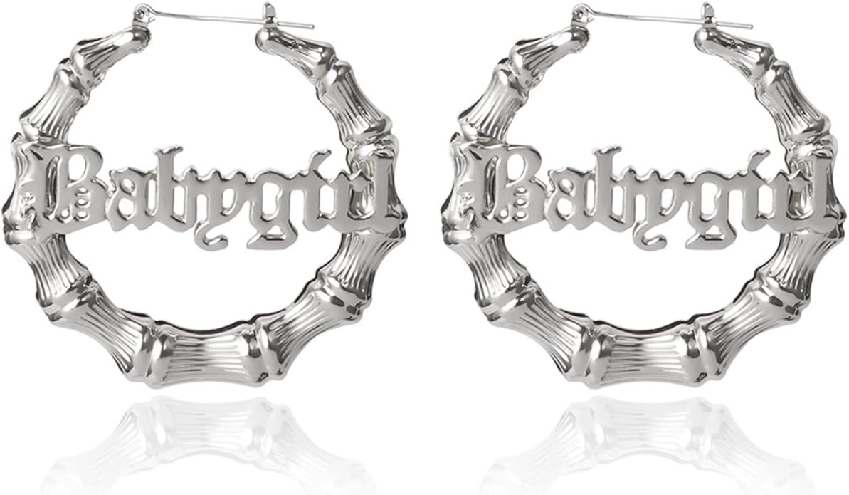 Large Babygirl Bamboo Joint Hoop Earrings - Hollow Out Hoops with 80s 90s Fashion Style for Party | Amazon (US)