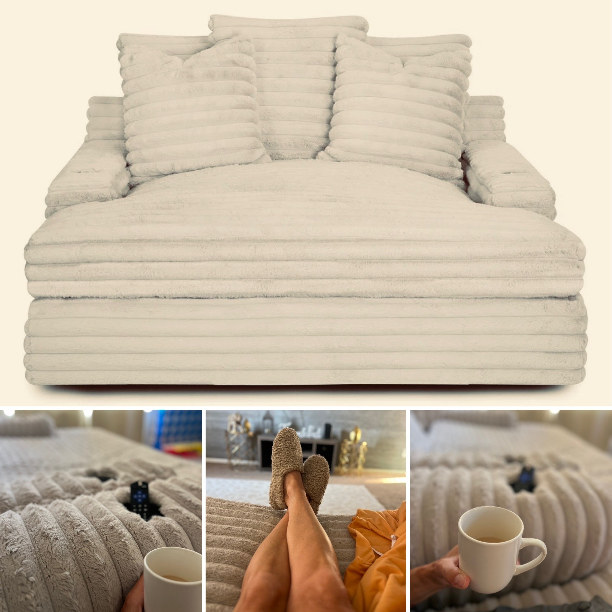 Cup holders and chargers, three colors, super soft and comfy, huge!!! Buy two and place side by side! Perfect basement or comfy living space addition! #momlife #livingroom #largesofa

#LTKHome #LTKKids #LTKdayinmylife