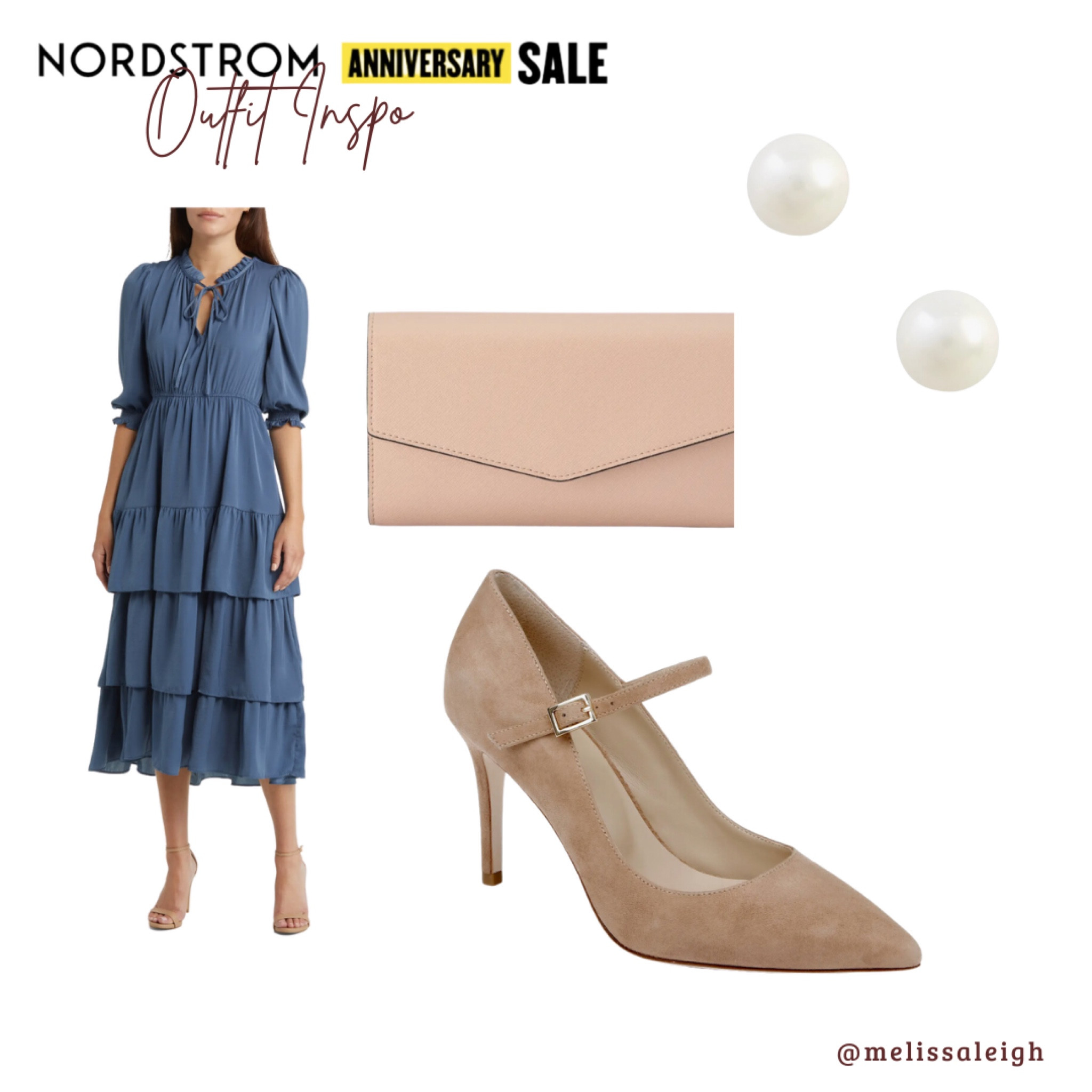 Nordstrom anniversary sale, Nordstrom, Nordstrom sale, n sale 2023, sale finds, fall fashion, fall style, staple items, fall dress, wedding guest dress, blue tiered midi dress, nude suede heels, blush leather clutch, pearl studs, classic style 

#LTKxNSale #LTKFind #LTKwedding