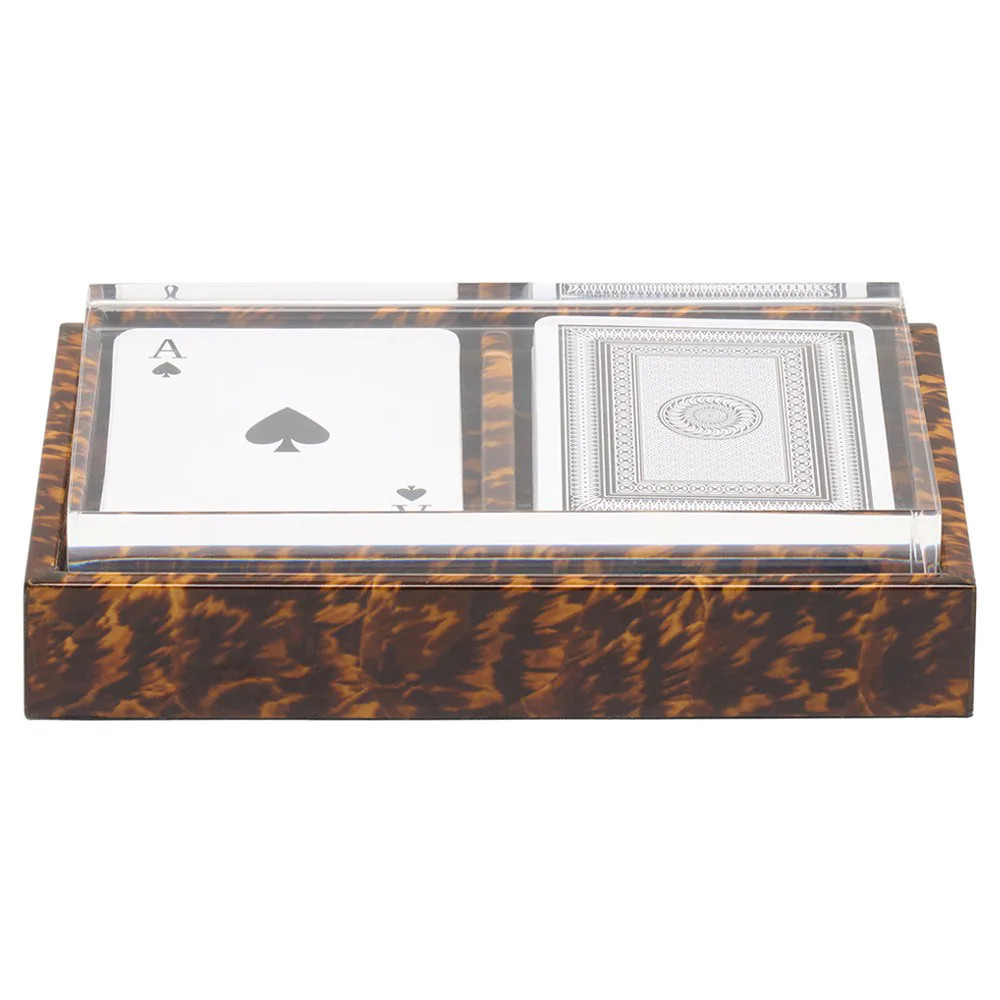Pigeon and Poodle Carson Traditional Glossy Brown Faux Tortoise Shell Card Box | Kathy Kuo Home