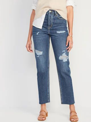 Extra High-Waisted Button-Fly Sky-Hi Straight Cut-Off Non-Stretch Jeans for Women | Old Navy (US)