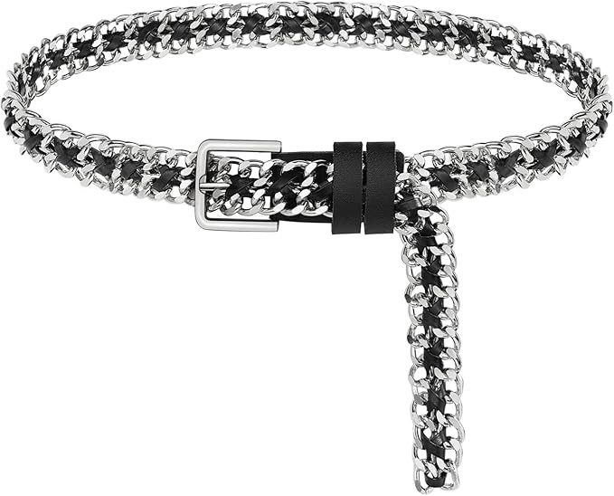 Glamorstar Gold Metal Punk Belts Leather Chain Waist Belt for Women Dresses | Amazon (US)