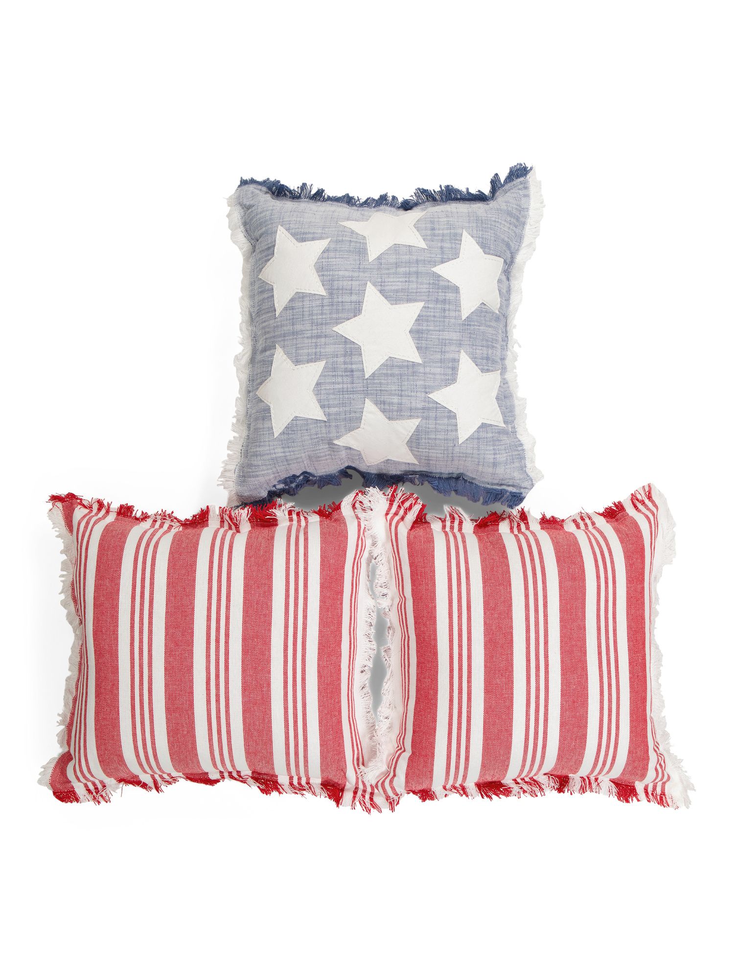 16x16 3pc Frayed Stars And Stripes Pillow Set | TJ Maxx