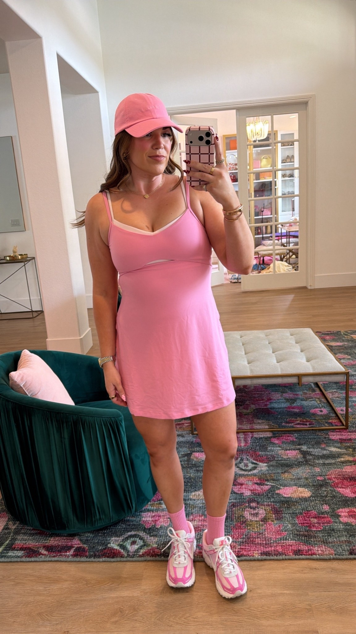 curvy midsize candy cloud pink athleisure look! wearing size 10 in dress. has built in shorts and bra! 

#LTKSeasonal #LTKMidsize #LTKActive