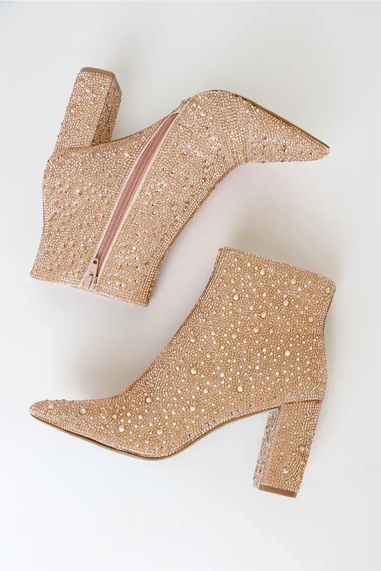 Cady Blush Rhinestone Ankle Booties | Lulus (US)