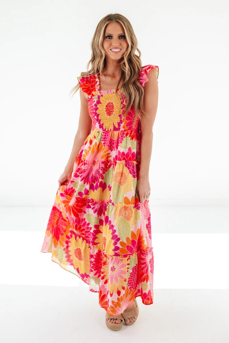 The Leilani Ruffle Strap Midi Dress - Multi | The Impeccable Pig