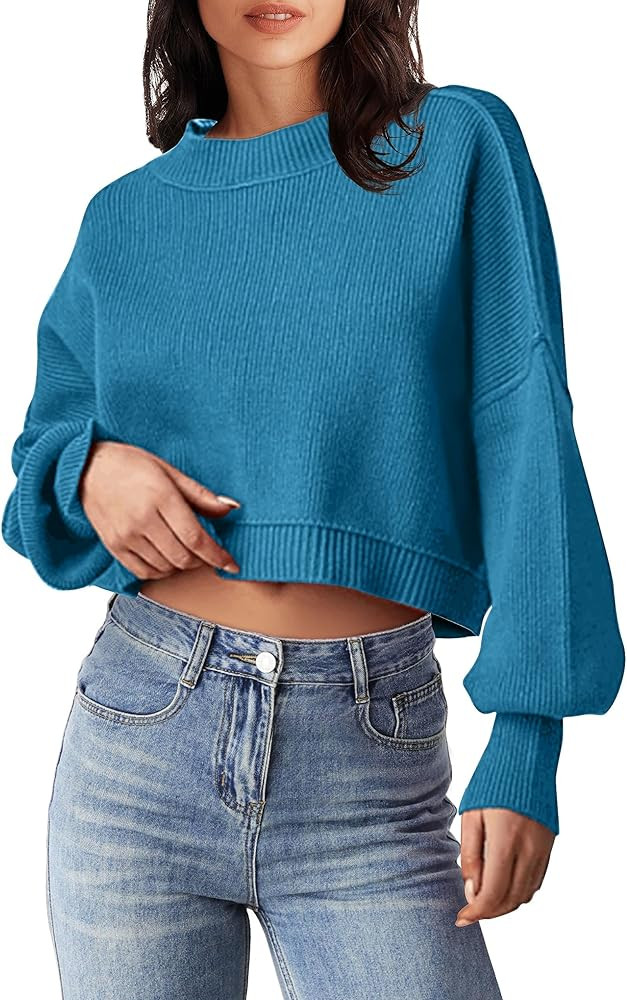 MEROKEETY Women's 2024 Crewneck Cropped Sweater Fall Batwing Sleeve Oversized Side Slit Ribbed Kn... | Amazon (US)