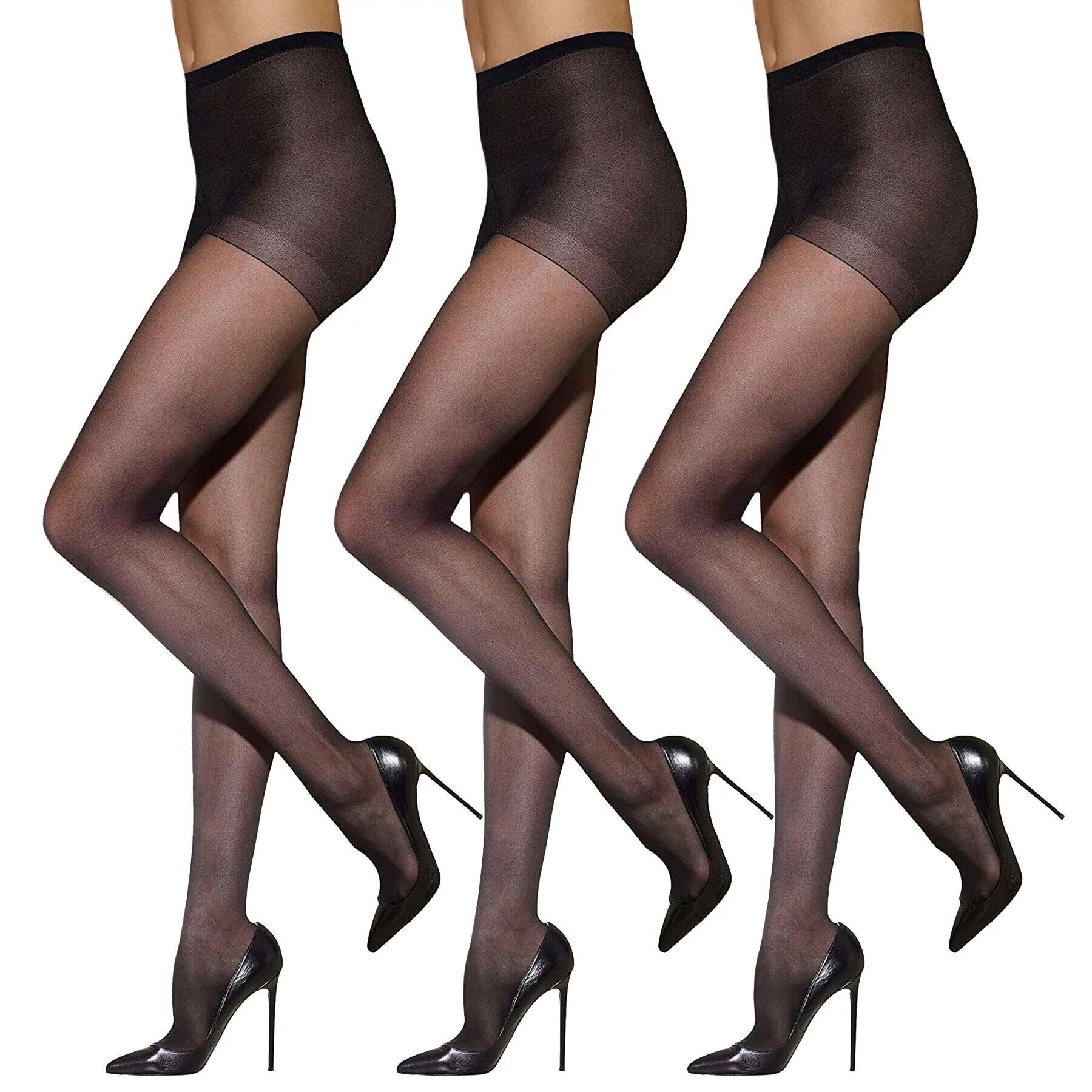 MXKF Black Tights for Women , 3 Pairs Women's Sheer Tights 15D Control Top Pantyhose with Reinfor... | Walmart (US)