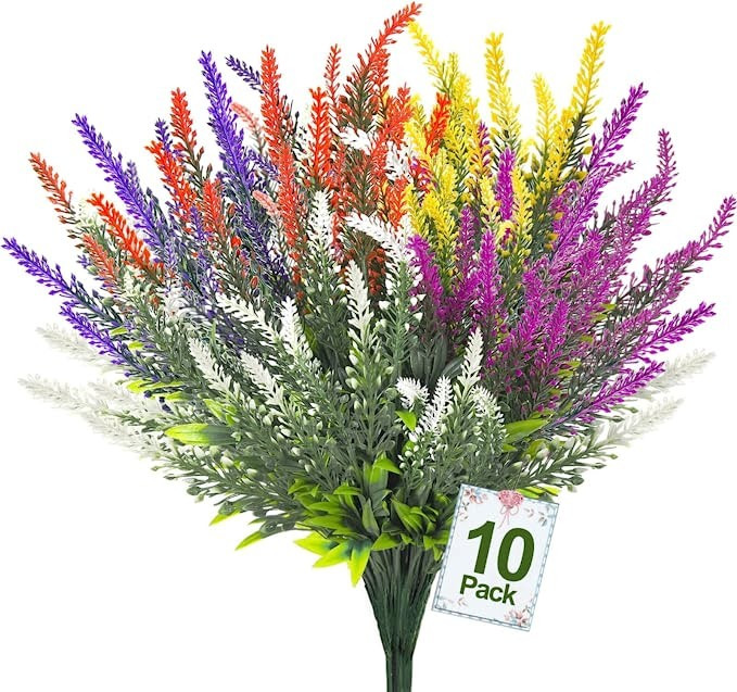 TURNMEON 10 Bundles Artificial Lavender Flowers Outdoor UV Resistant Fake Flowers Faux Plants Pla... | Amazon (US)