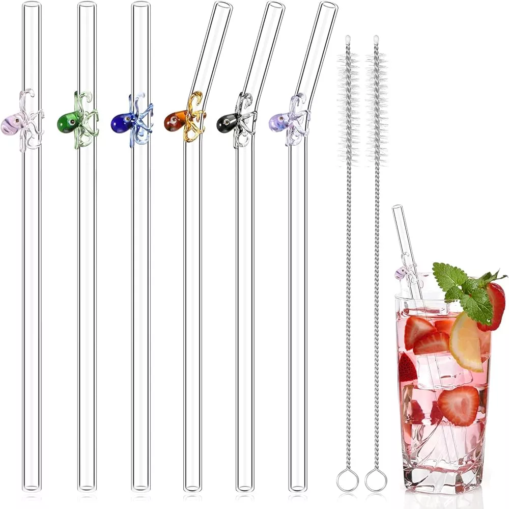 Glass Straw With Flower Shatter-proof Bend Straws Reusable Bent