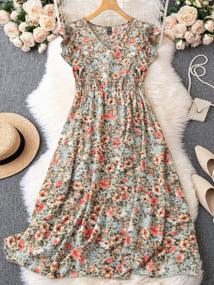 Plus Allover Floral A-line Dress | SHEIN
