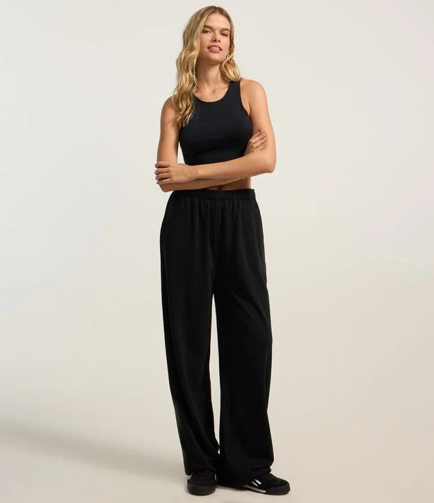 Blusa Cropped sem Manga em Algodão com Textura Canelada Preto | Renner (BR)