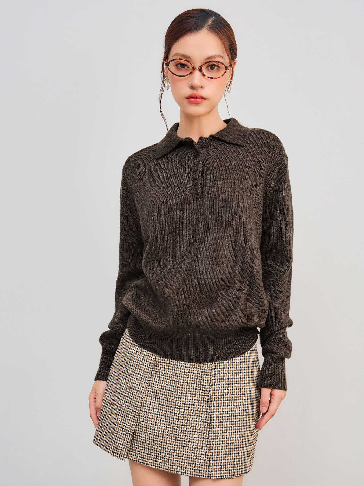 Knit Polo Solid Button Sweater | Cider