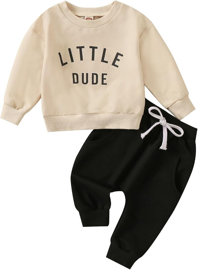 ELKRTG Toddler Baby Boy Clothes Little Dude Long Sleeve Crewneck Sweatshirts Tops Pants Sets Cute... | Amazon (US)