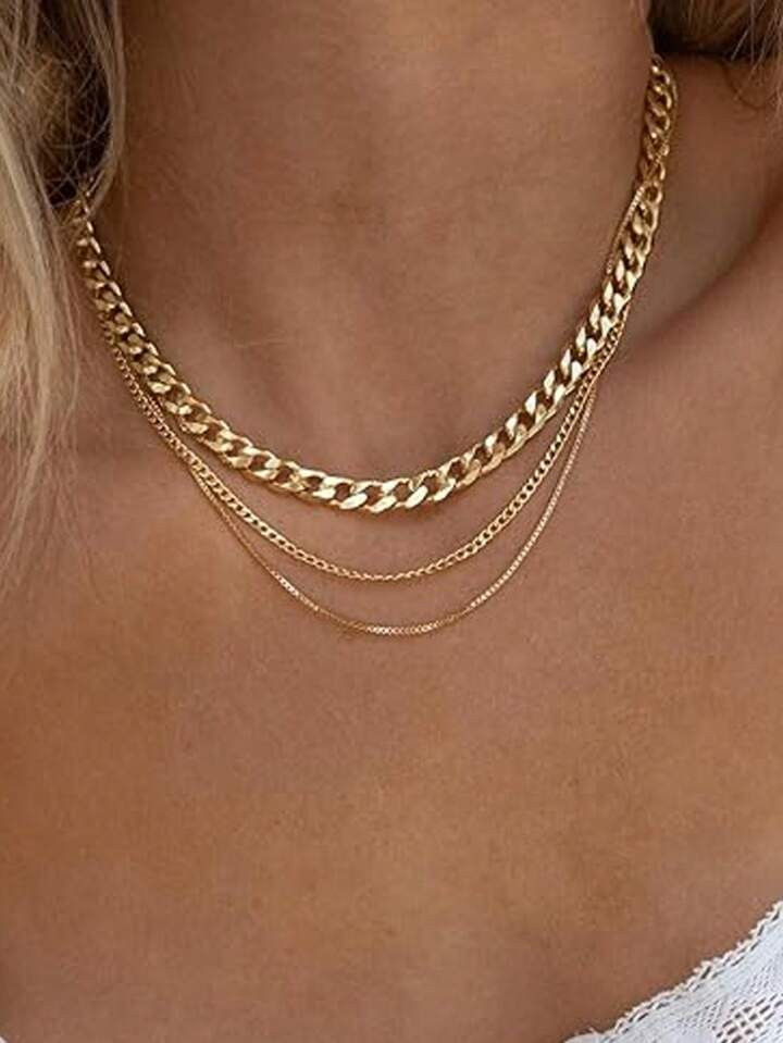 3pcs/Set Fashionable Simple Layered Chain Necklace | SHEIN