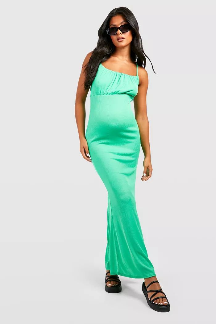 Maternity Ruched Bust Strappy Maxi Dress | boohoo (US & Canada)