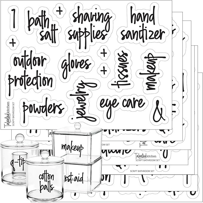 Script Bathroom Beauty Preprinted Labels, Organization Set. 105 Clear Script Stickers by Talented... | Amazon (US)