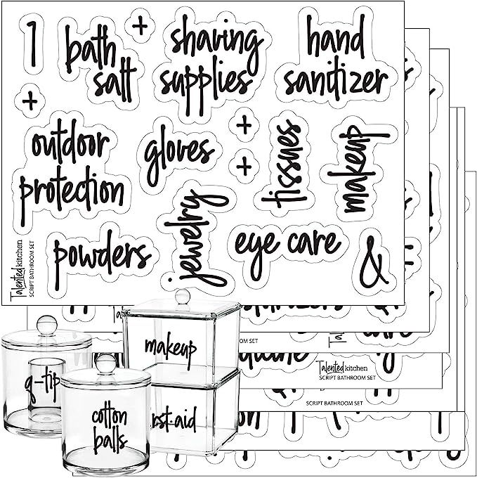 Script Bathroom Beauty Preprinted Labels, Organization Set. 105 Clear Script Stickers by Talented... | Amazon (US)