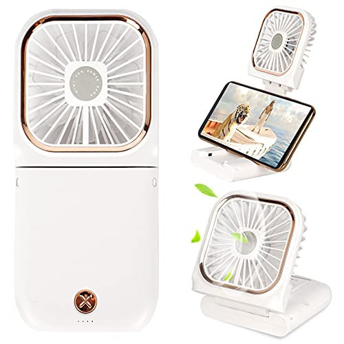 Portable Mini Fan Small Battery Operated Fan 5 in 1 as Power Bank,Phone Holder,Handheld Fan,Desk Fan, USB Rechargeable Personal Hand Fans,3000 mAh Power Bank,3 Speed Adjustable, Neck lanyard, White | Amazon (US)