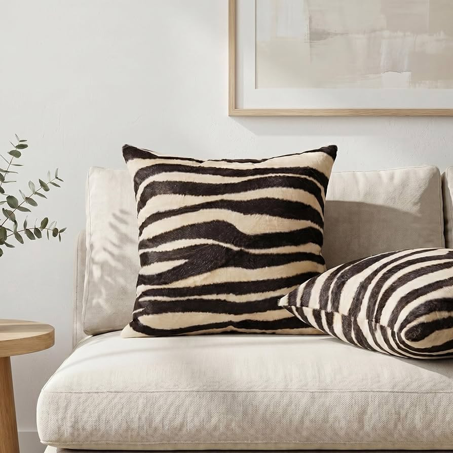 Zebra Print Pillow Covers Velvet Zebra Decor Animal Throw Pillows 18x18 | Amazon (US)