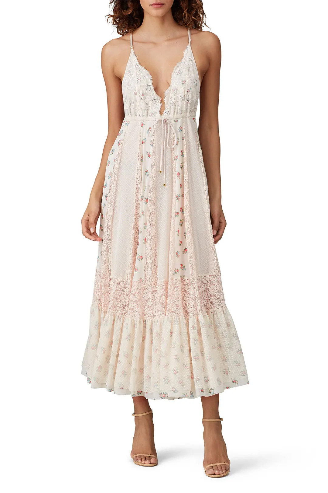 Ivory Floral V-neck Dress | Rent the Runway