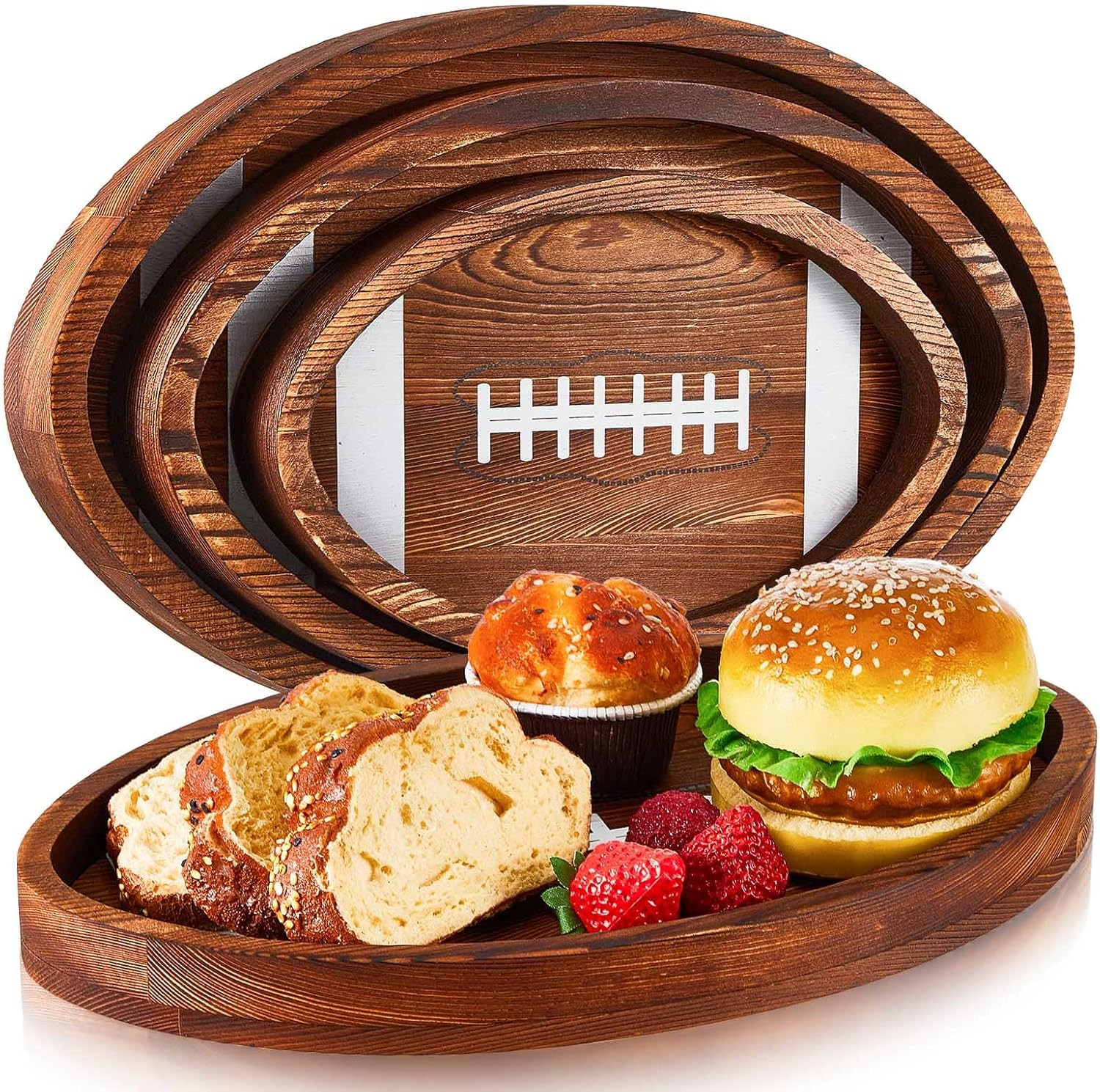 Geetery 3 Pcs Football Serving Trays and Platters Wooden Shaped Football Plates Soccer Serveware ... | Amazon (US)