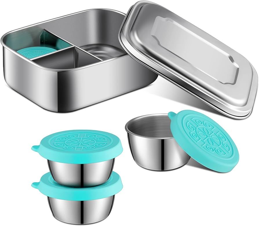 Suttmin 4 Pcs Stainless Steel Bento Box Set, Lunch Containers 3 Sections Portion Control Containe... | Amazon (US)