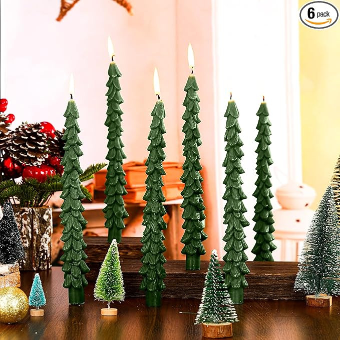 MTLEE Christmas Tree Shaped Taper Candles Unscented Tree Candle Decorative Christmas Tree Candles... | Amazon (US)