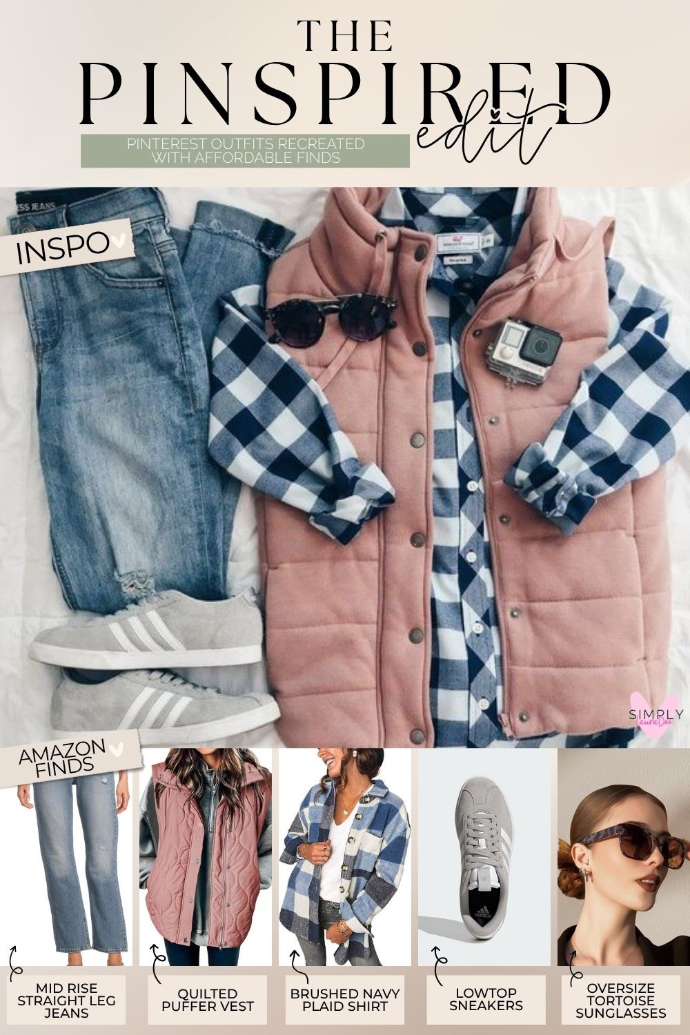 Cute casual fall outfit with easy layers and a little sporty-preppy feel 🍂 Recreate this Pinterest-inspired look with mid-rise straight leg jeans, a dusty rose quilted puffer vest, a brushed navy plaid shirt, gray low-top sneakers and oversized tortoise sunglasses. It’s such an easy everyday fall outfit for school drop-off, errands, weekend plans, travel days or casual mom style when you want to look put together without trying too hard.

#FallOutfit #CasualFallOutfit #FallFashion #MomStyle #AmazonFashion #AmazonFinds #PufferVest #PlaidShirt #StraightLegJeans #SneakerOutfit #EverydayStyle #FallLayers #CasualMomStyle #PreppyStyle #PinterestOutfit 

 #LTKxWalmart #LTKmomlife #LTKOver40