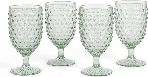 MARTHA STEWART Chauncey 4-Pack 14.2 oz Hobnail Handmade Glass Goblet - Green | Amazon (US)