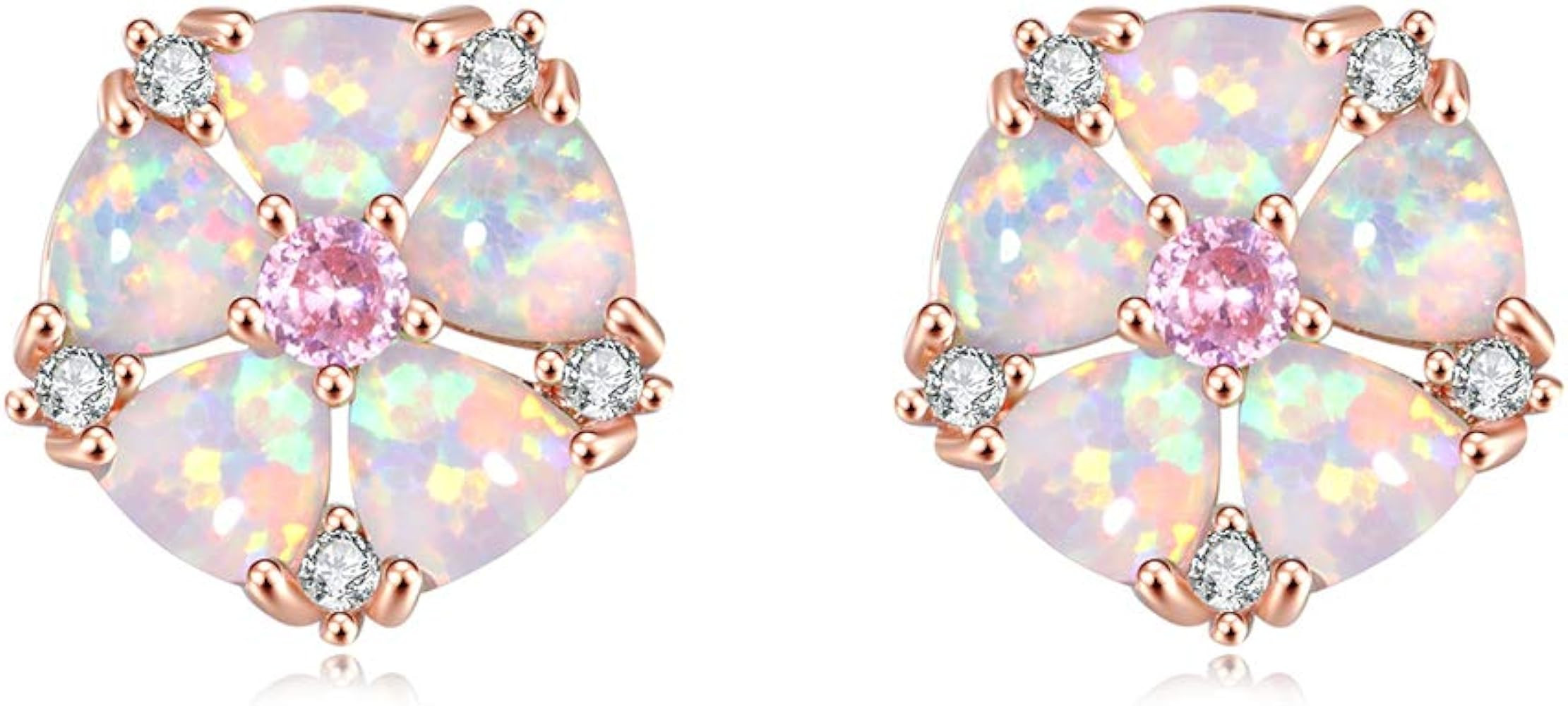 CiNily Flower Earrings,Opal Stud Earrings Sterling Silver or White Gold/Rose Gold Plated Ladies F... | Amazon (US)