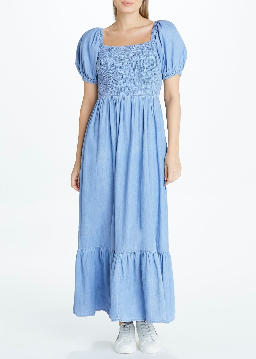 Mid Wash Denim Shirred Dress – Midwash | Matalan (UK)