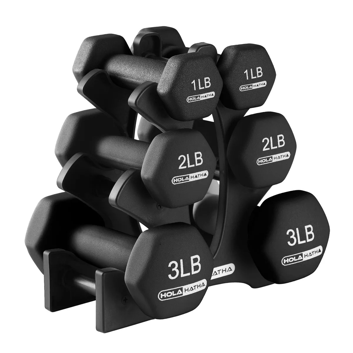 HolaHatha 1, 2, and 3 Pound Neoprene Dumbbell Weight Set with Storage Rack Stand, Ideal Strength ... | Target