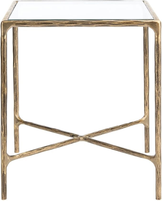 SAFAVIEH Couture Home Collection Jessa Brass Metal/Tempered Glass Top Square End Table (Fully Ass... | Amazon (US)