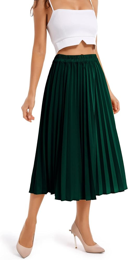 TONCHENGSD Women's Retro Midi High Waist Pleated Skirt Leopard Print Skirt | Amazon (US)