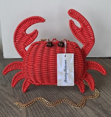 NEW Tommy Bahama Viral CRAB Red Wicker Crossbody Bead Handle Gold Chain Dust Bag | eBay | eBay US