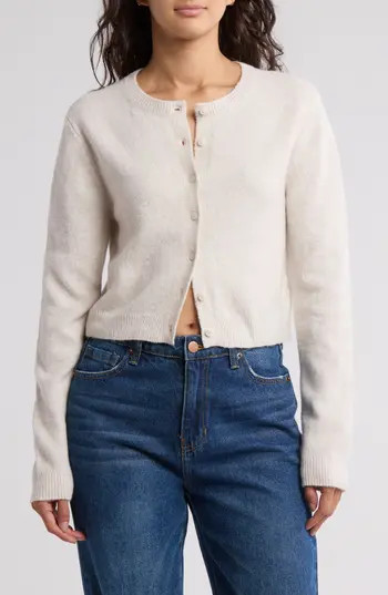 Abound Classic Crewneck Cardigan in Beige Oatmeal Light Heather at Nordstrom Rack, Size Large | Nordstrom Rack