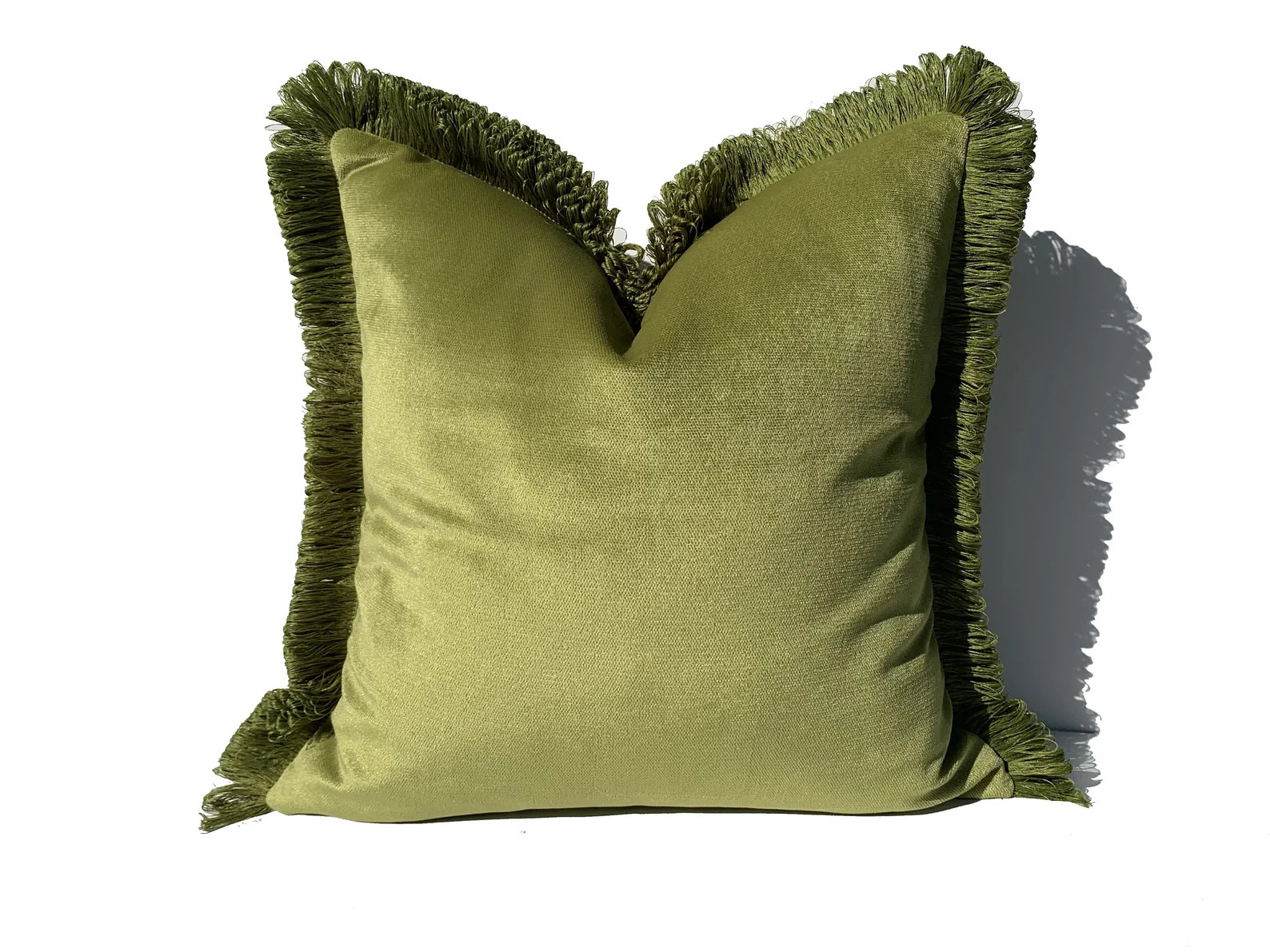Green Brush Fringe Pillowcase,Velvet Pillows,Vivid Moss Tassels,Green Euro Sham | Etsy (Global)