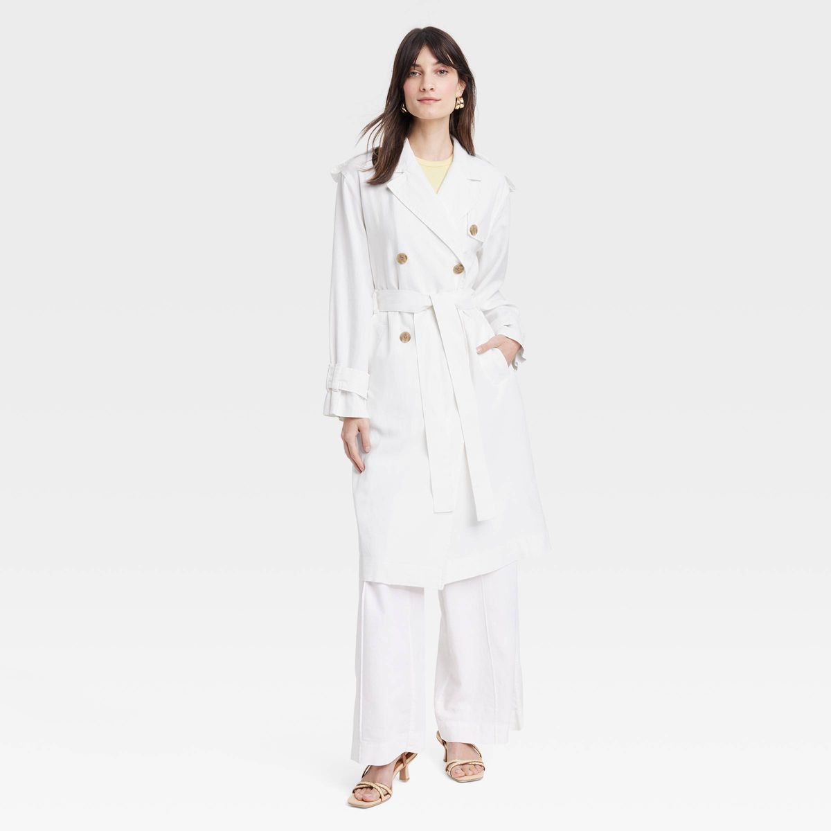 Women's Linen Trench Coat - A New Day™ White S | Target