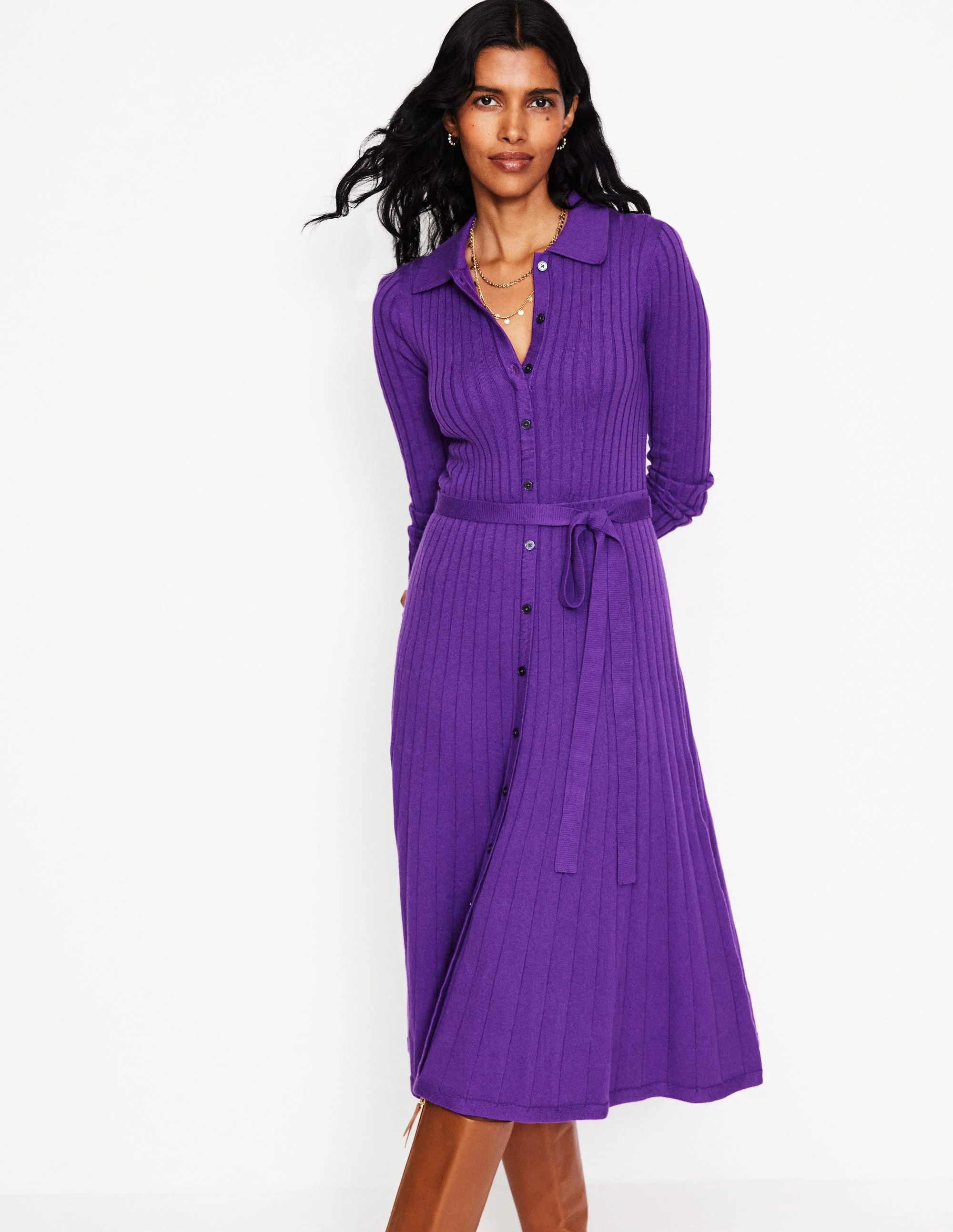Rachel Knitted Shirt Dress-Amethyst | Boden UK