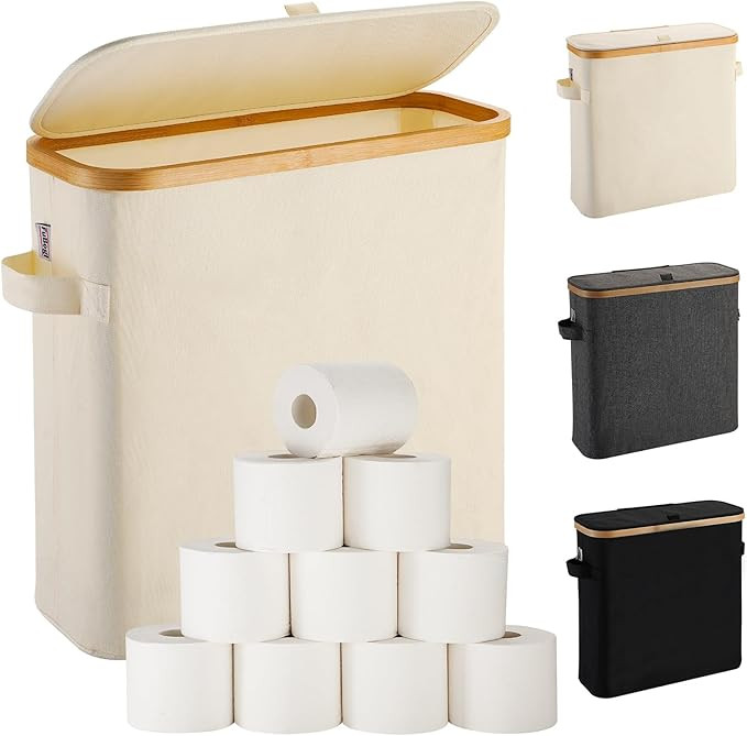 Toilet Paper Storage Basket with Lid for Mega Rolls, Large Bamboo Toilet Paper Organizer Storage ... | Amazon (US)