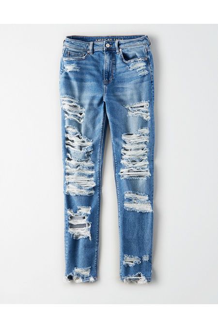 AE Stretch Mom Jean Women's Slasher Blue 000 Regular | American Eagle Outfitters (US & CA)