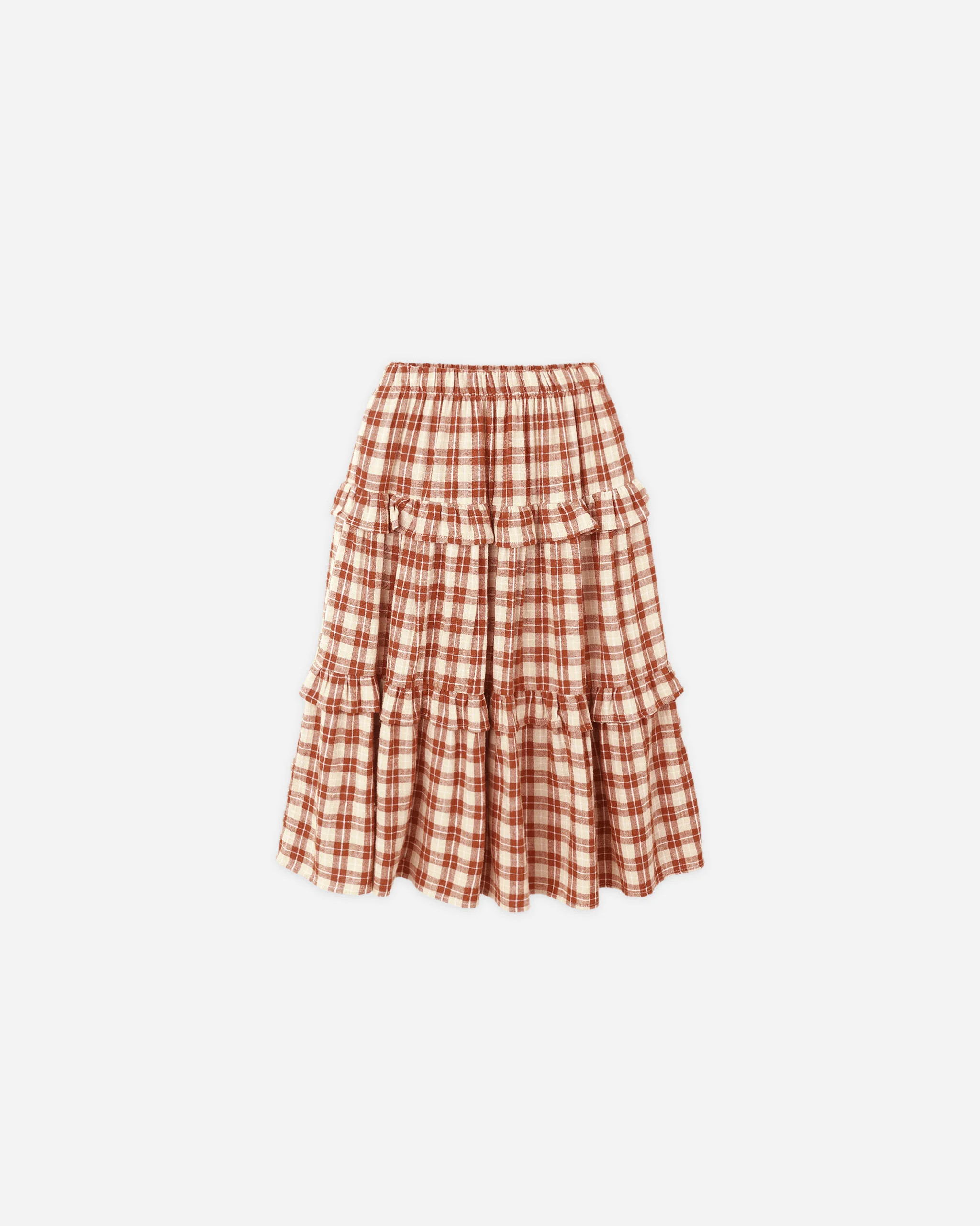 Ruffled Midi Skirt || Red Plaid | Rylee + Cru