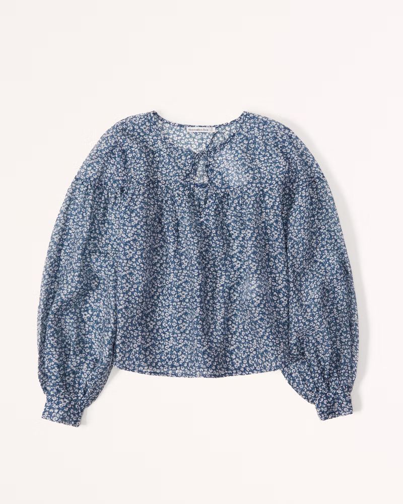 Long-Sleeve Sheer Peasant Top | Abercrombie & Fitch (US)
