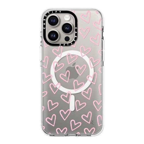 CASETiFY Clear Case for iPhone 15 Pro Max [Not Yellowing / 6.6ft Drop Protection/Compatible with Magsafe] - Pattern Prints - Hearts/Light Pink Thin - Clear | Amazon (US)